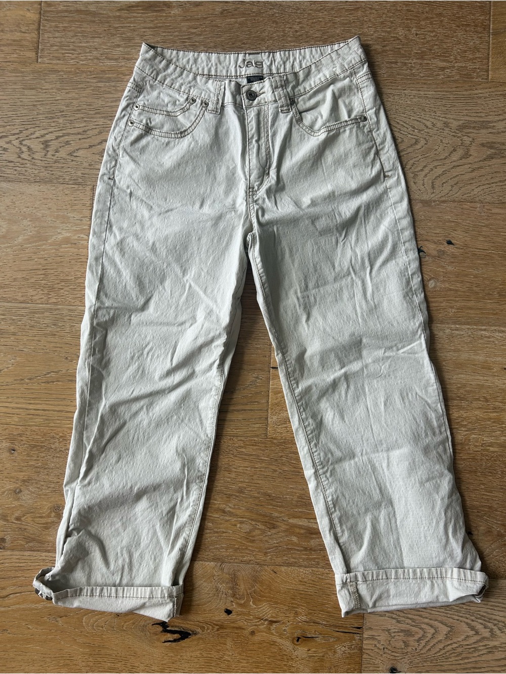 Jag Jeans Women’s White Light Wash Straight Leg Cuffed Stretch Denim 5-Pocket